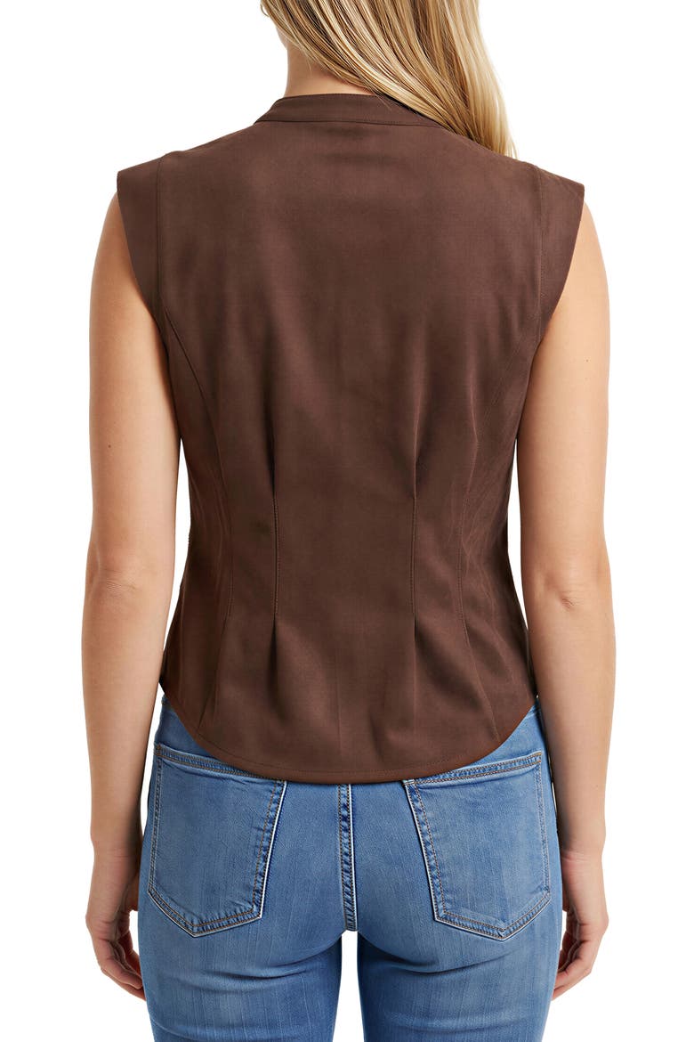 Faux Suede Sleeveless Fitted Waist Button-Up Shirt, Alternate, color, COCO DUST
