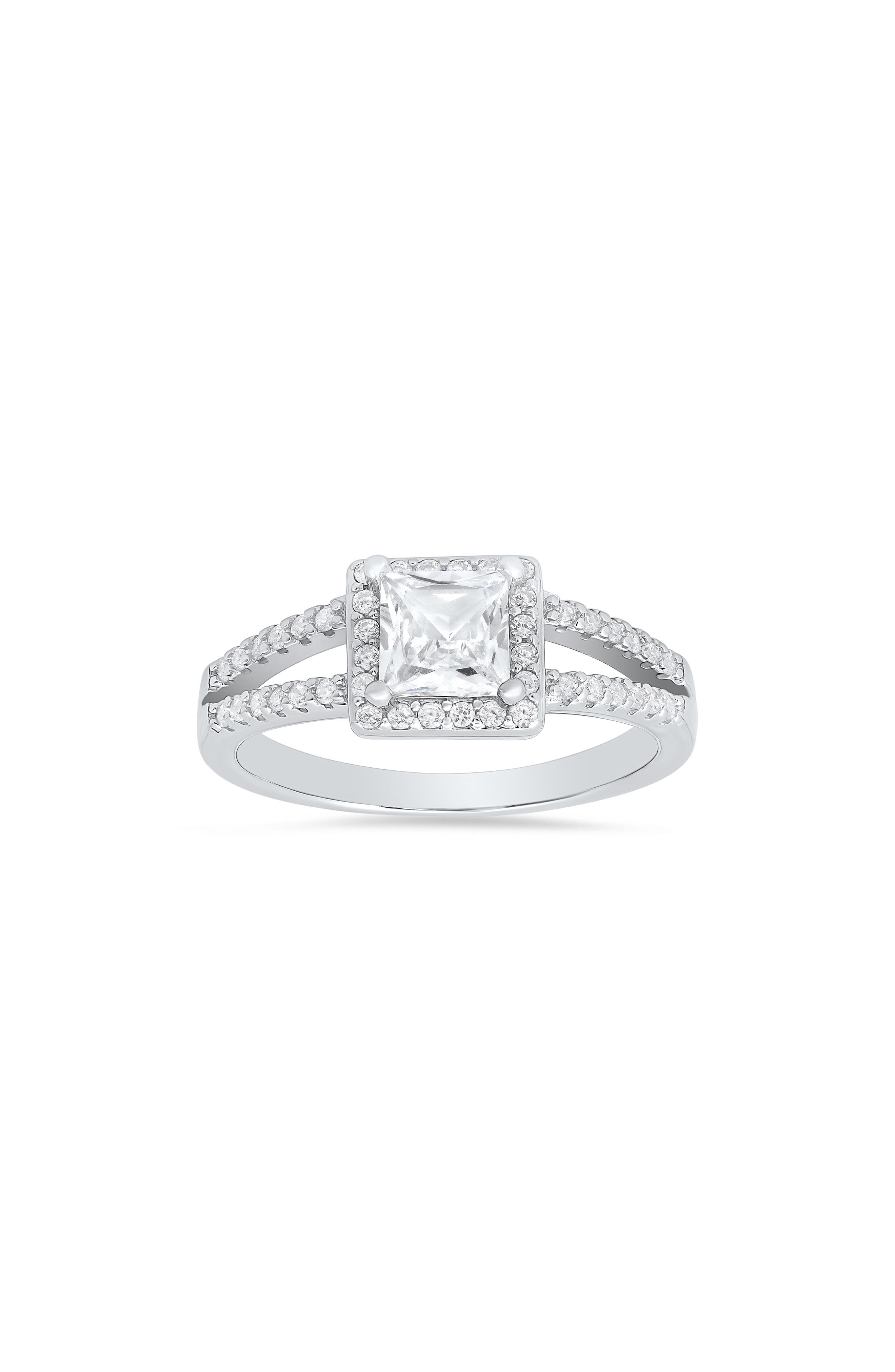 Queen Jewels Sterling Silver Princess Cut Halo Cubic Zirconia Ring