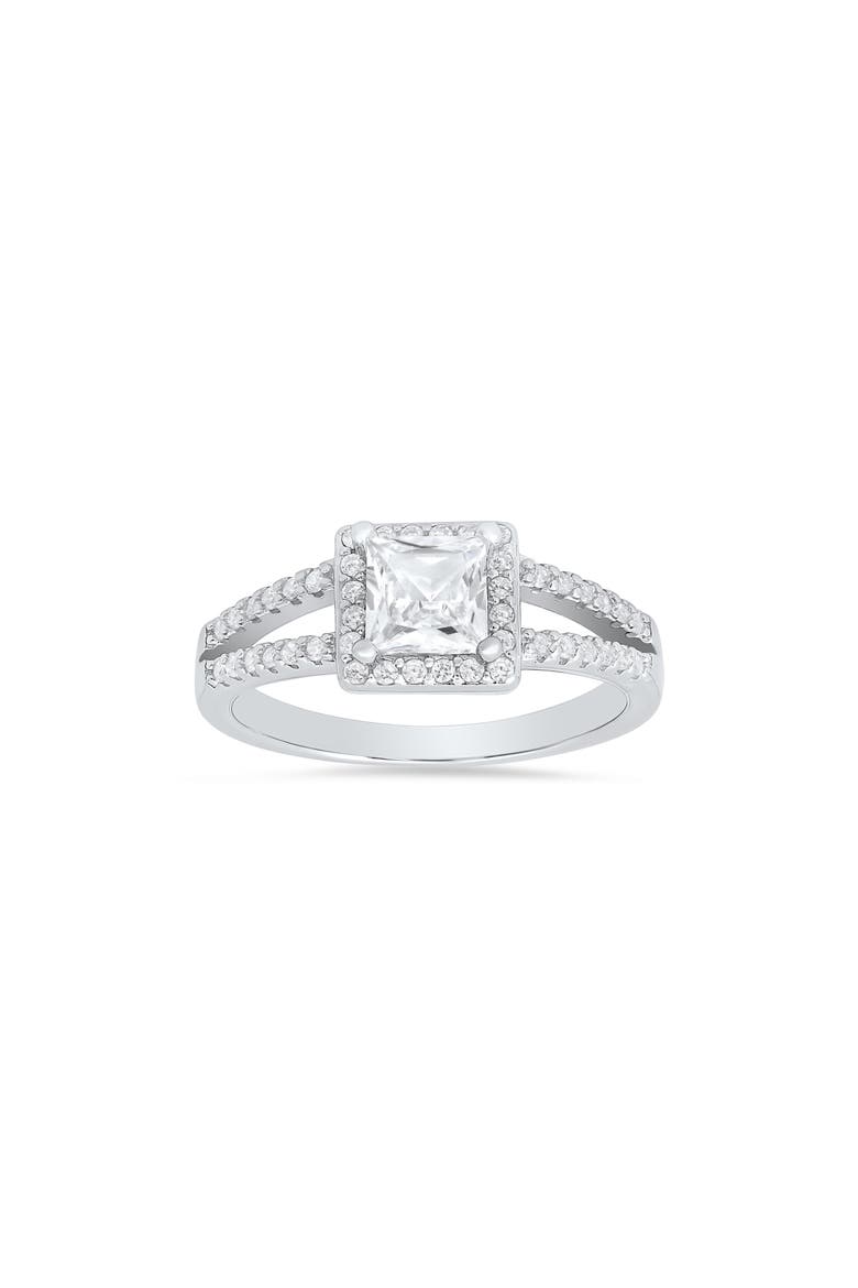 Sterling Silver Princess Cut Halo Cubic Zirconia Ring, Main, color, SILVER