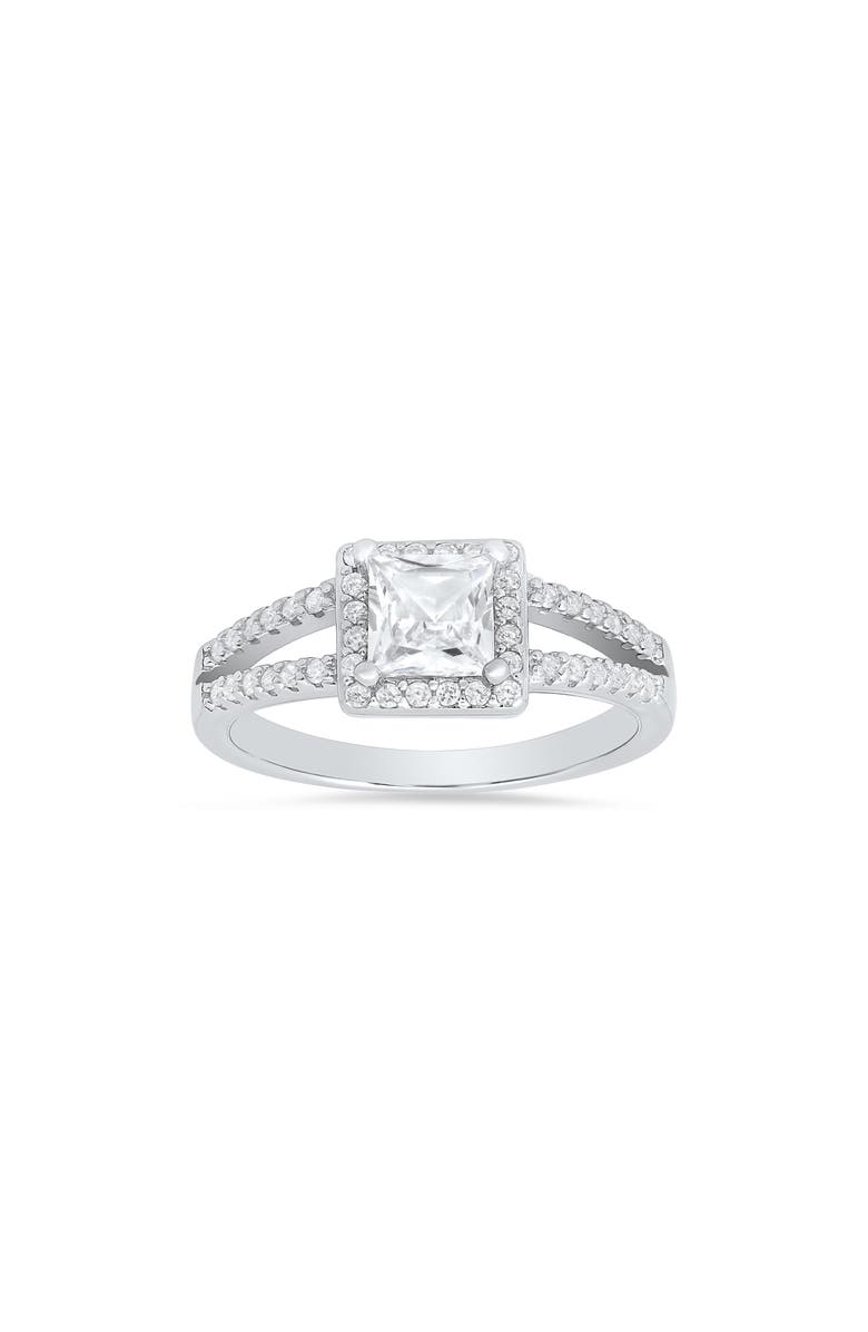 Queen Jewels Sterling Silver Princess Cut Halo Cubic Zirconia Ring, Main, color, Silver