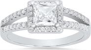 Queen Jewels Sterling Silver Princess Cut Halo Cubic Zirconia Ring