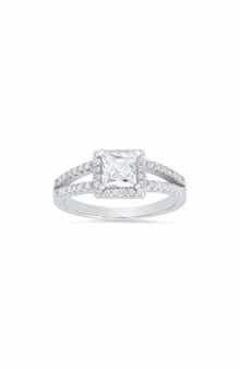 Queen Jewels Sterling Silver Princess Cut Halo Cubic Zirconia Ring