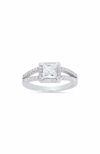 Queen Jewels Sterling Silver Princess Cut Halo Cubic Zirconia Ring