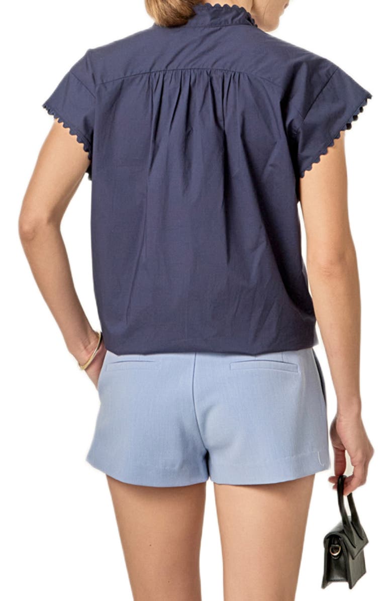 English Factory Rickrack Trim Button-Up Cotton Shirt, Alternate, color, Navy