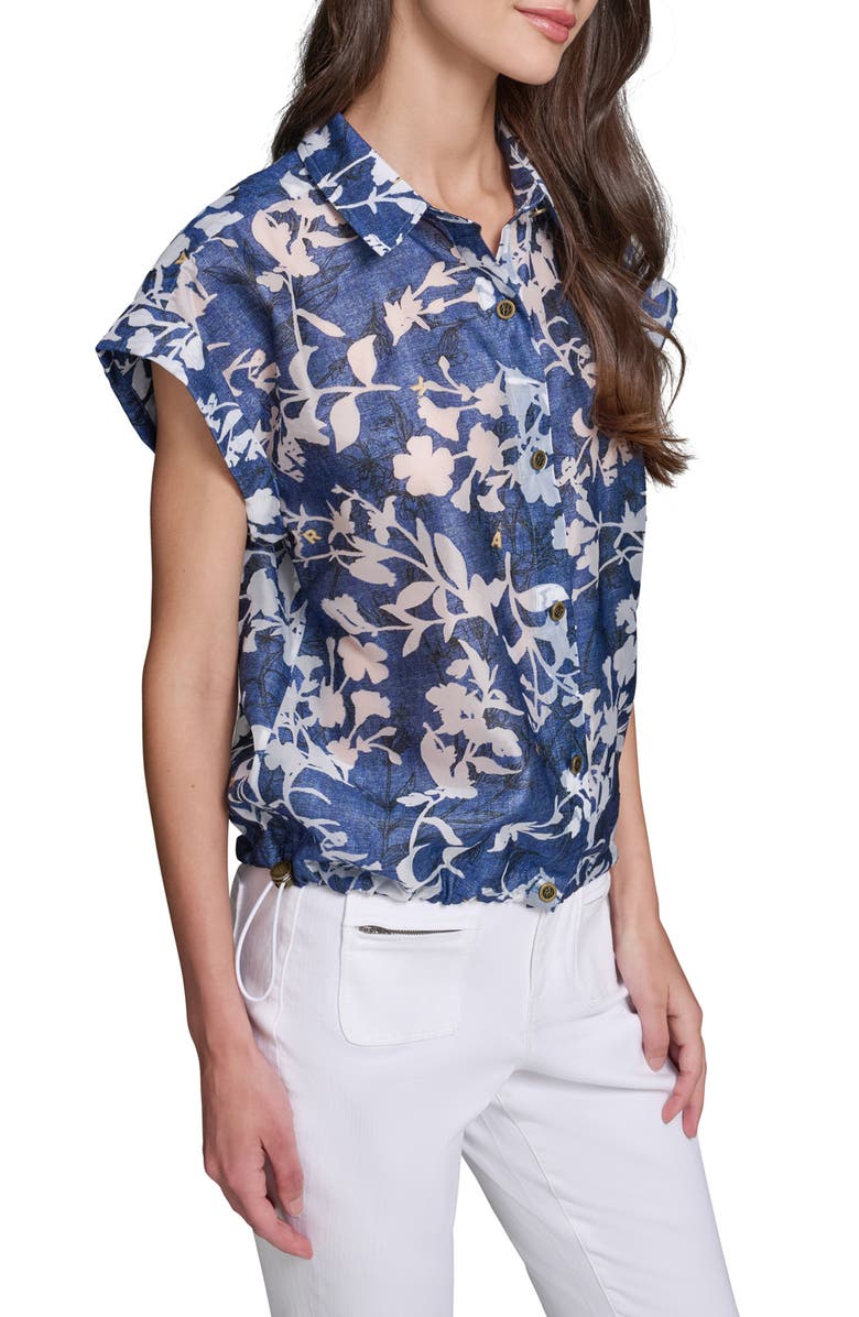 KARL LAGERFELD PARIS Floral Bungee Waist Button-Up Shirt, Alternate, color,