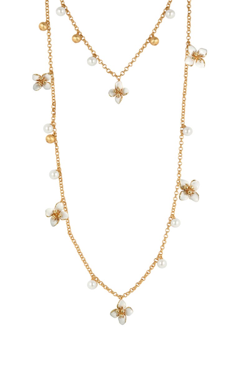 RETRO CHIC Iris Blossom Necklace, Main, color, White & Gold