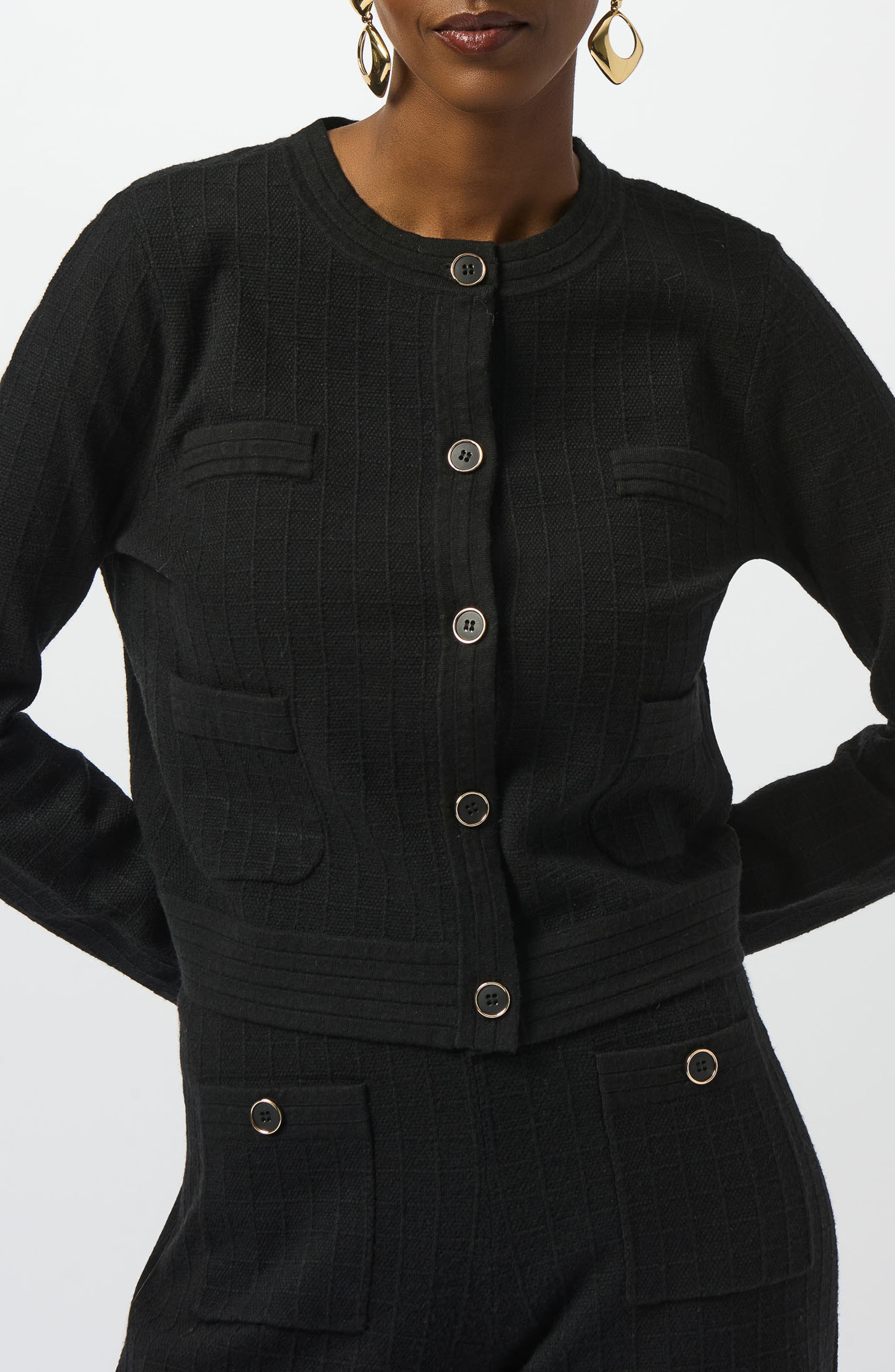 Crewneck Button Front Knit Jacket
