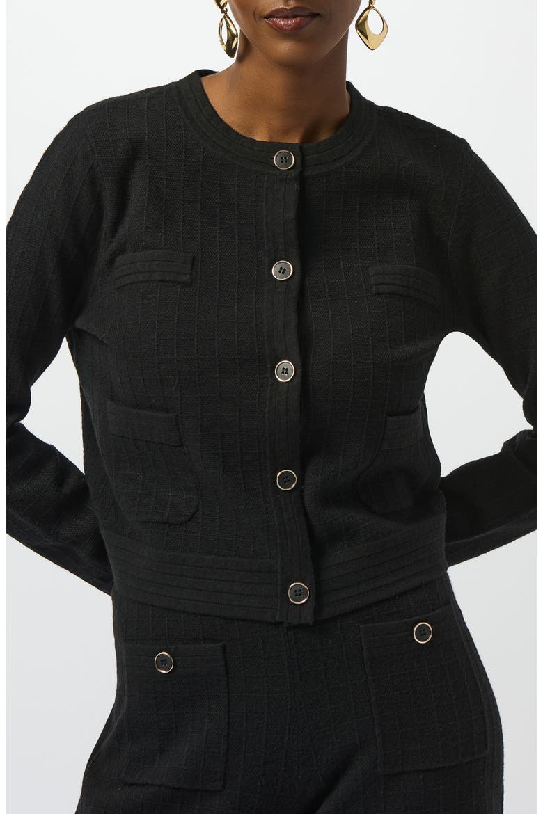 Crewneck Button Front Knit Jacket, Main, color, BLACK