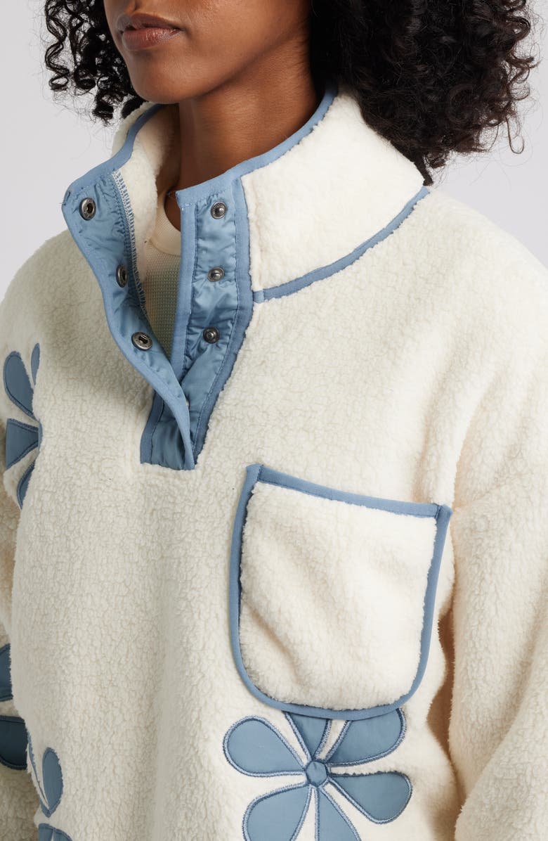 Thread & Supply Flower Patch Faux Shearling Pullover, Alternate, color, Ivory Windward Blue Combo