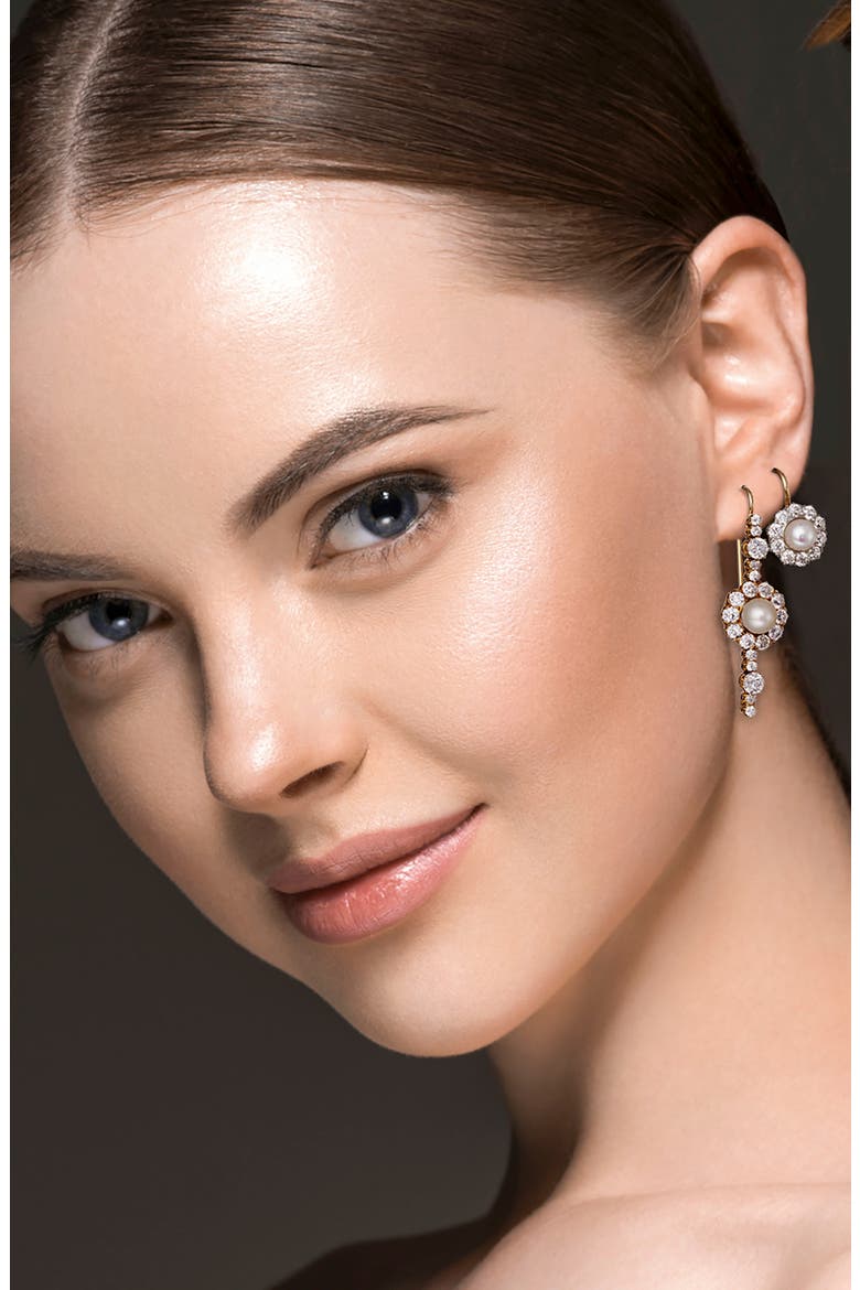 Old Mine Cultured Pearl & Diamond Single Linear Drop Earring, Alternate, color, 18K YELLOW GOLD