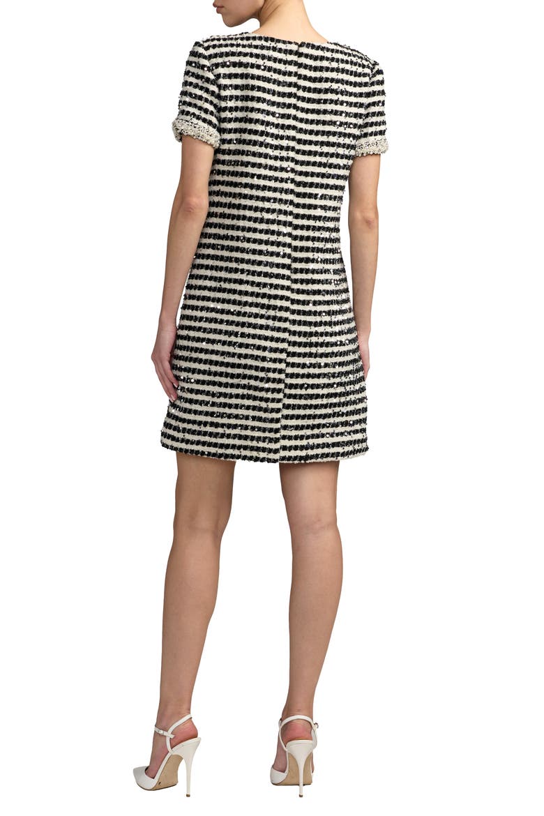 Pearl Embellished Sequin Boucle Mini Dress, Alternate, color, Black White