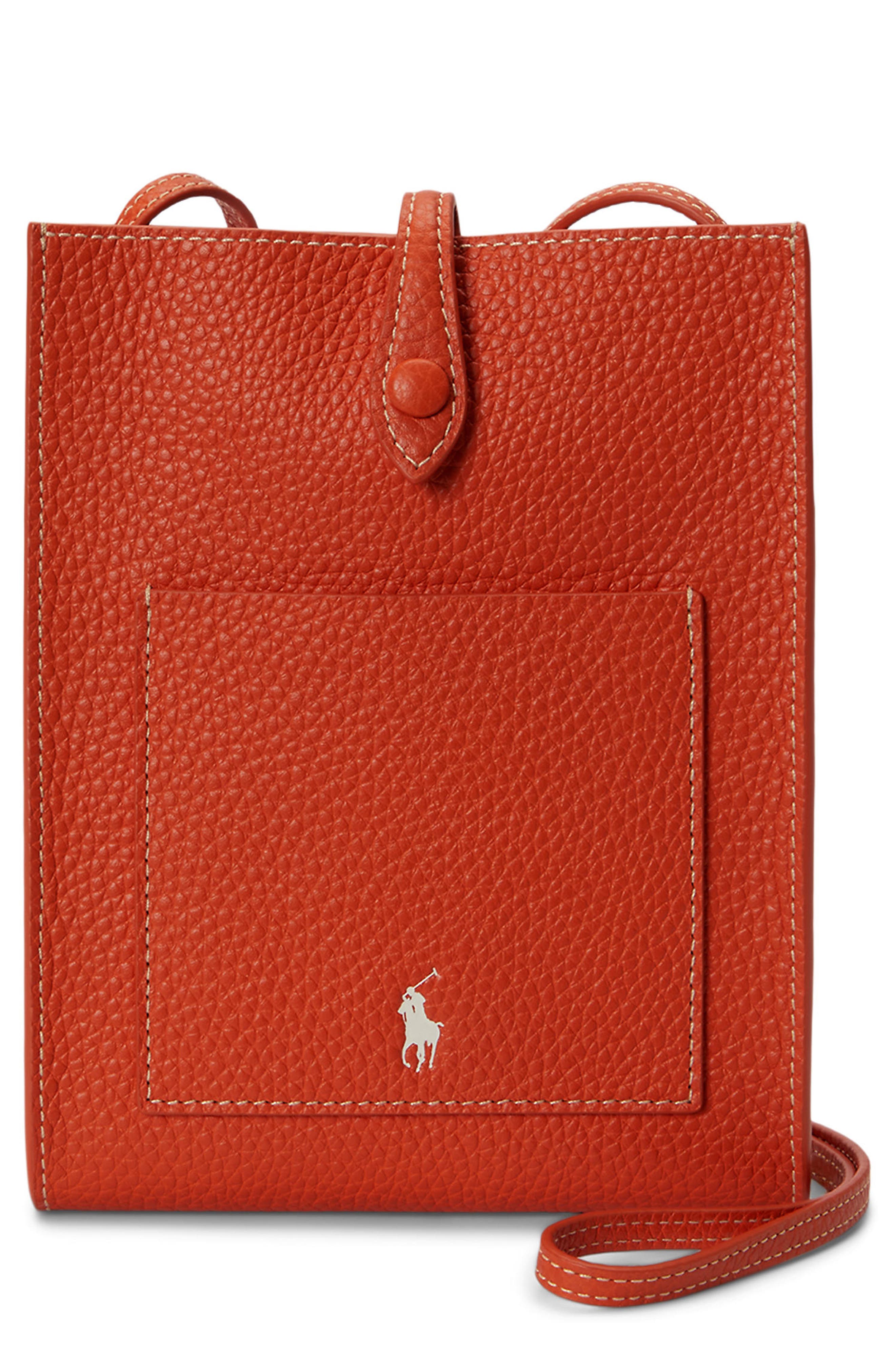 Polo Ralph Lauren Polo Play Pebble Leather Phone Crossbody Bag, Main, color, Sunset Orange
