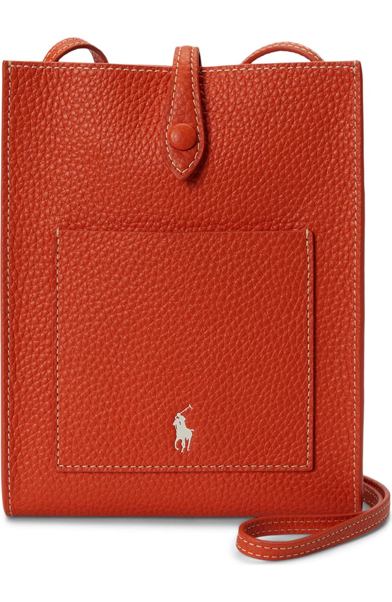 Polo Ralph Lauren Polo Play Pebble Leather Phone Crossbody Bag, Main, color, Sunset Orange