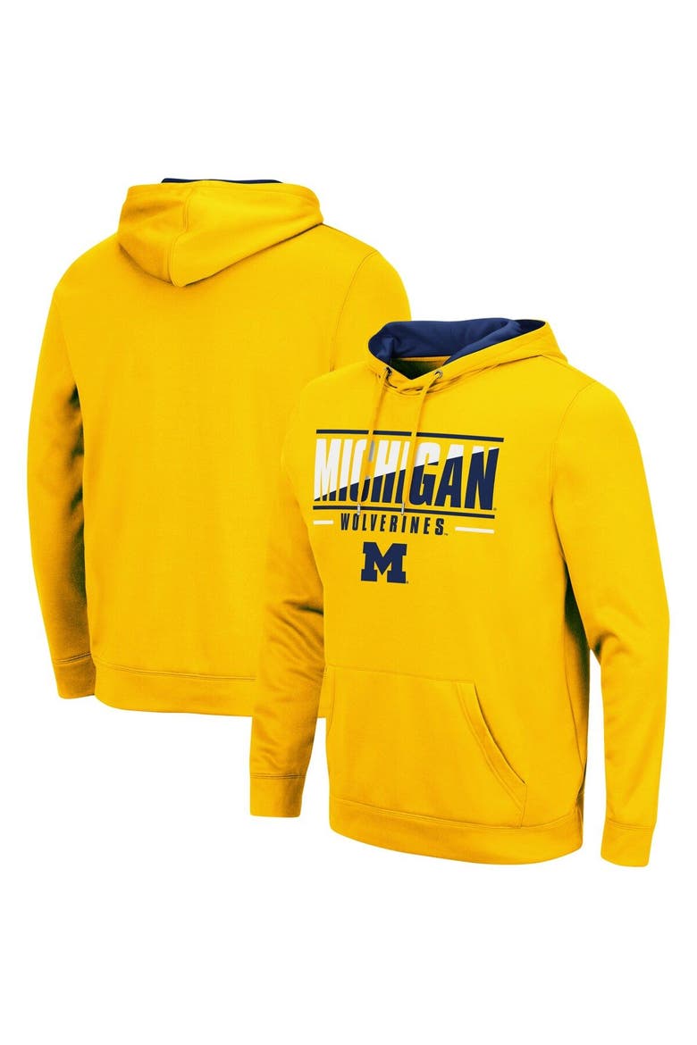 Men's Colosseum Maize Michigan Wolverines Slash Stack 2.0 Pullover Hoodie, Main, color, Maize