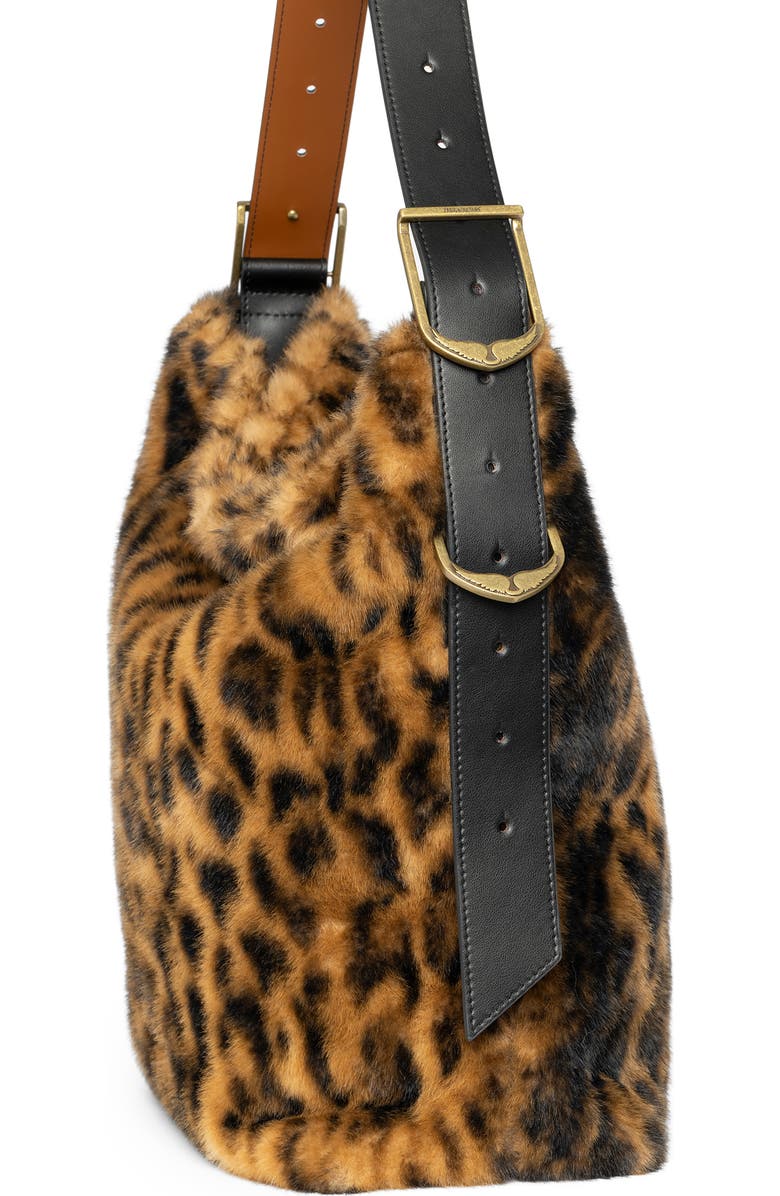 Zadig & Voltaire Jane X-Large Leo Faux Fur Hobo Bag, Alternate, color, Cognac