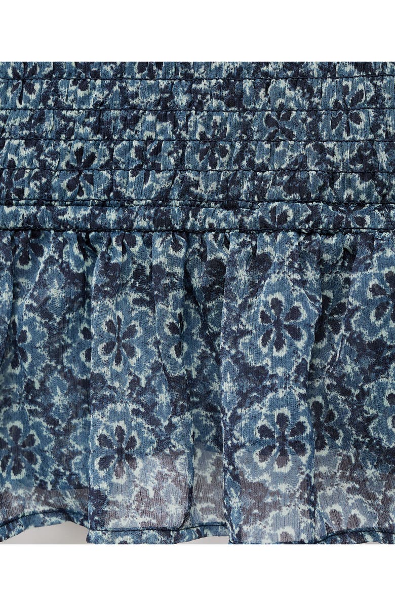 MANGO TEEN Cold Shoulder Long Sleeve Smocked Dress, Alternate, color, Petrol Blue