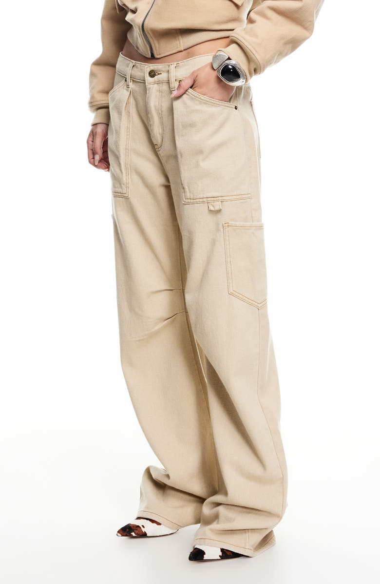 LIONESS Miami Vice Low Rise Carpenter Jeans, Alternate, color, Washed Ecru