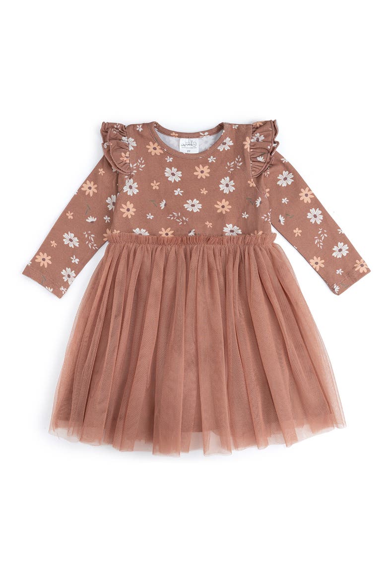 Ditsy Fall Floral Long Sleeve Tutu Dress, Main, color, Brown