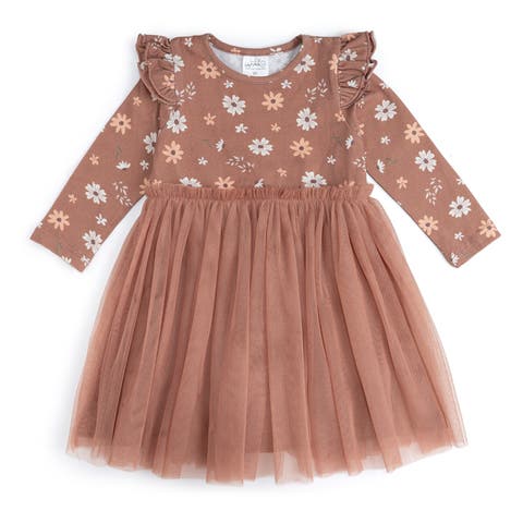 Ditsy Fall Floral Long Sleeve Tutu Dress (Toddler, Little Kid & Big Kid)