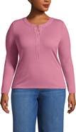 Lands' End Plus Size Drapey Rib Fitted Long Sleeve Henley T-Shirt