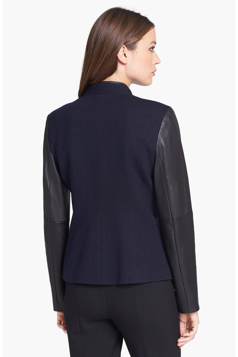 Leather Sleeve Glen Plaid Jacket, Alternate, color, NAVY DUSK/ BLACK COMBO