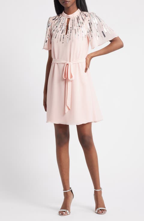 Sequin Embellished Cutout Tie Waist Dress