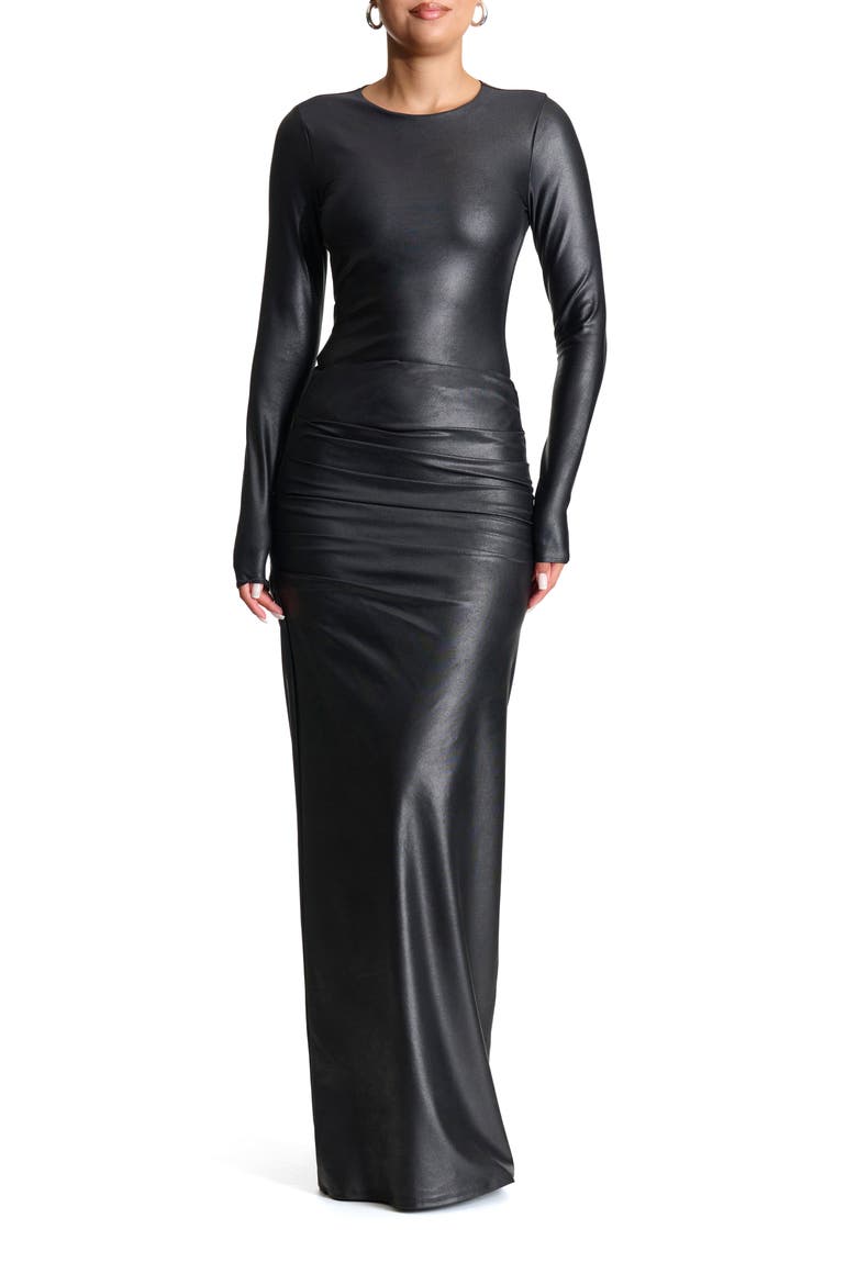 Draped Faux Leather Maxi Skirt, Alternate, color, BLACK