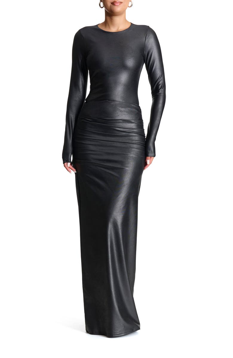 Naked Wardrobe Draped Faux Leather Maxi Skirt, Alternate, color,