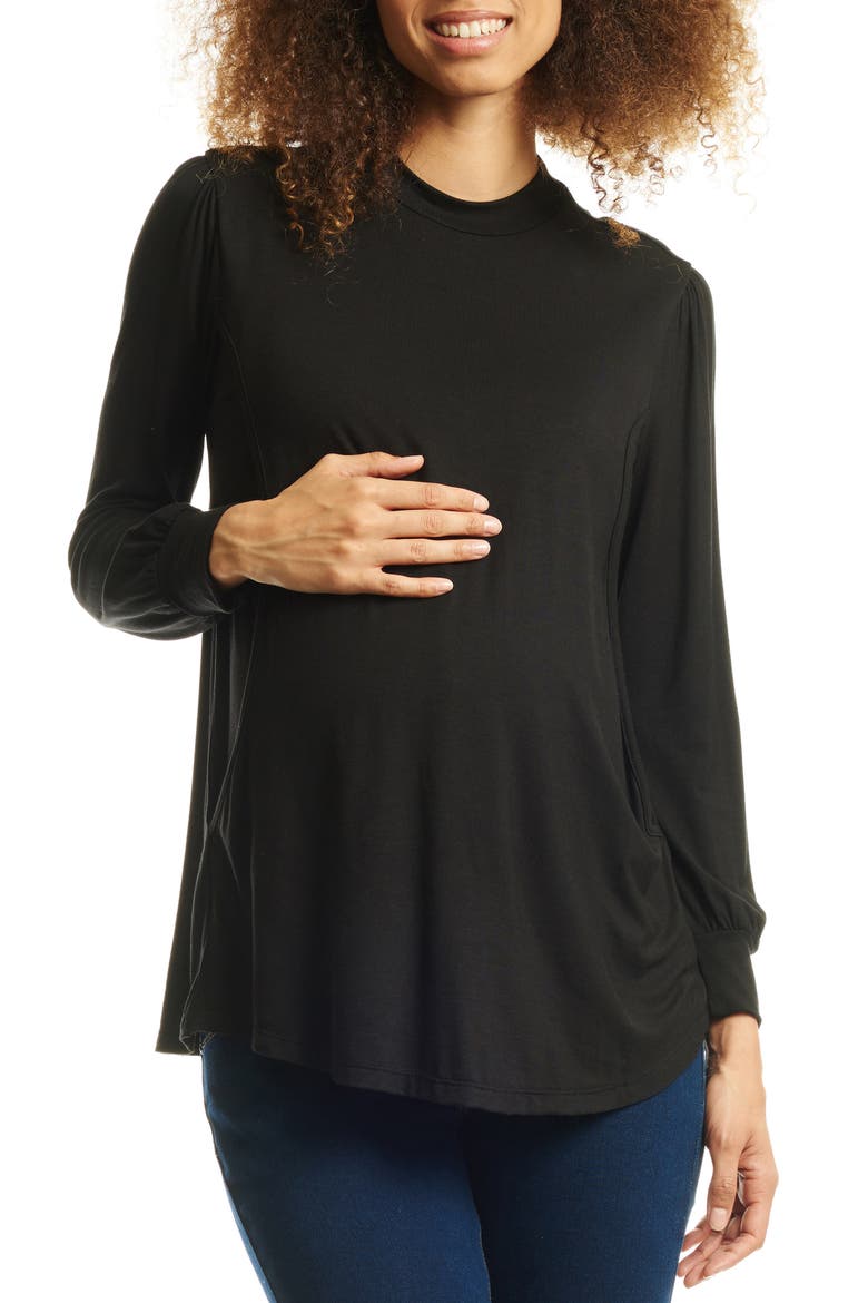 Sherry Maternity/Nursing Mock Neck Top, Main, color, BLACK