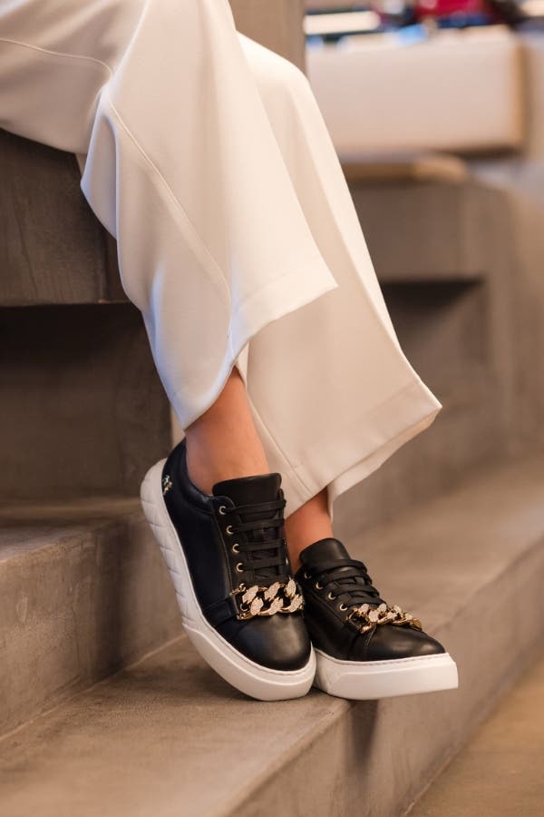 Golden Grace Leather Sneakers, Alternate, color, Black