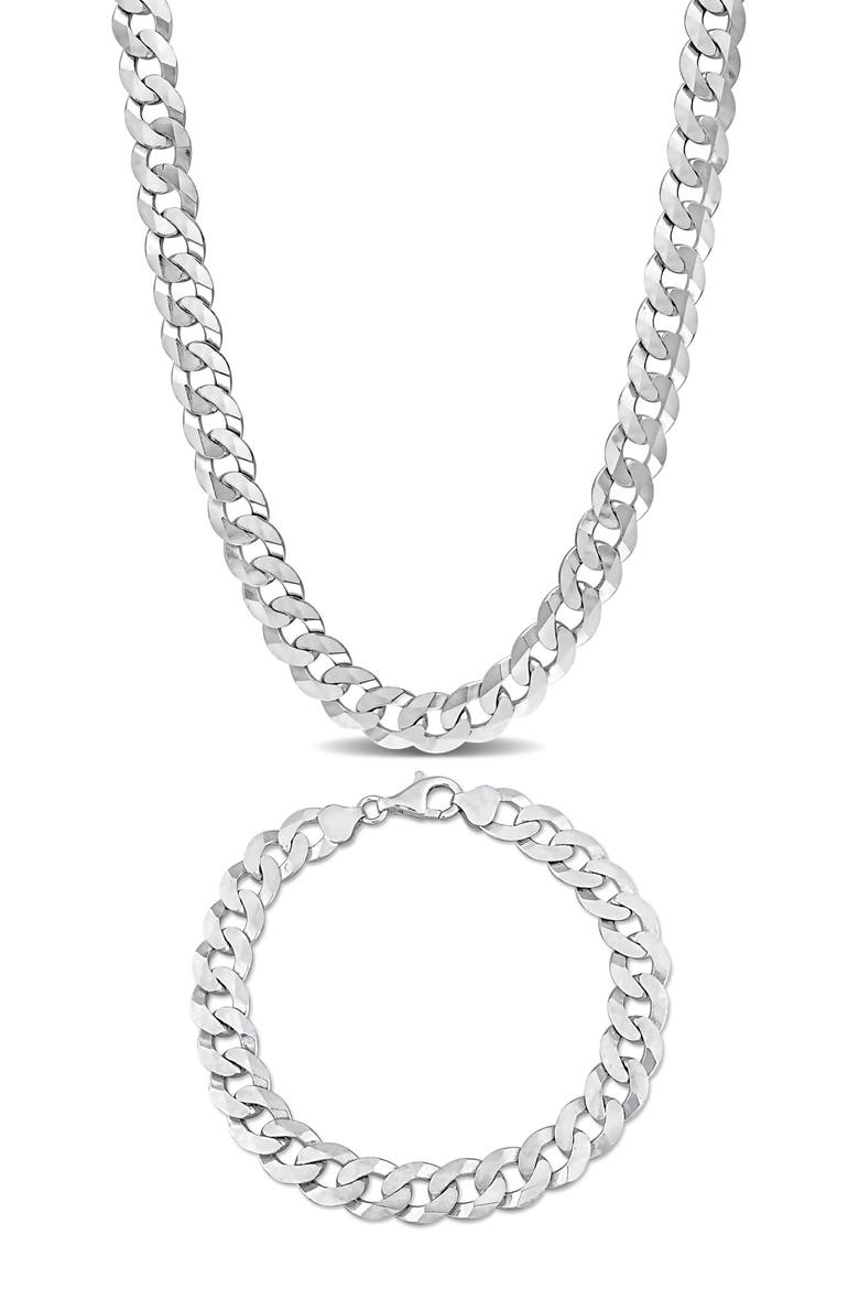 Men's Curb Link Chain Necklace & Bracelet Set, Main, color, WHITE GOLD