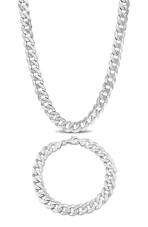 Men's Curb Link Chain Necklace & Bracelet Set