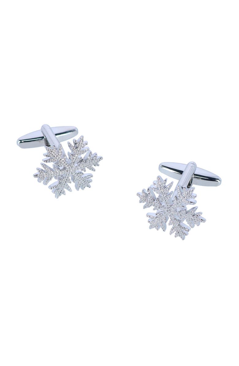 Trafalgar Let It Snow Snowflake Novelty Cufflinks, Main, color, Silver