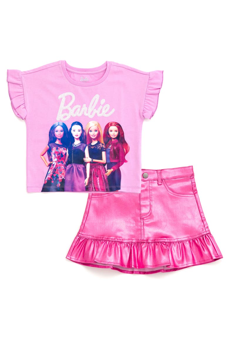 Sequin T-Shirt and Metallic Skirt Set, Main, color, Iridescent Pink