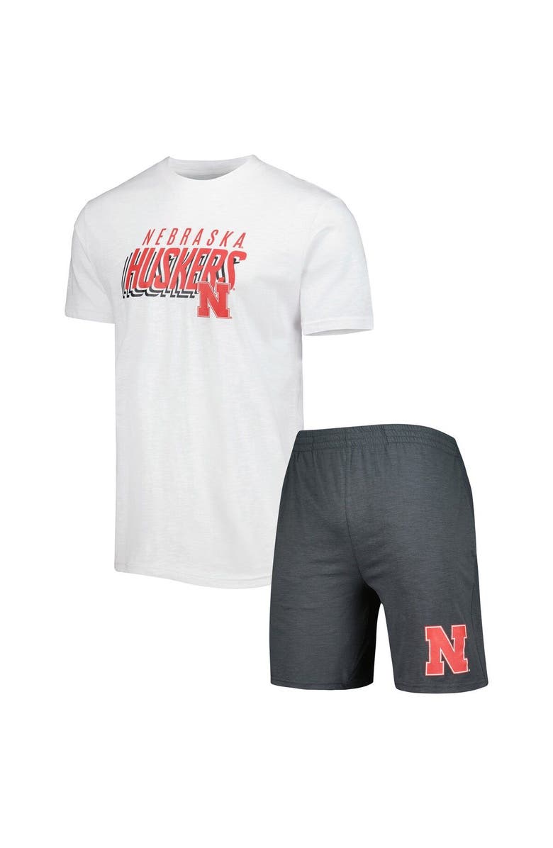 CONCEPTS SPORT Men's Concepts Sport Charcoal/White Nebraska Huskers Downfield T-Shirt & Shorts Set, Alternate, color, Charcoal