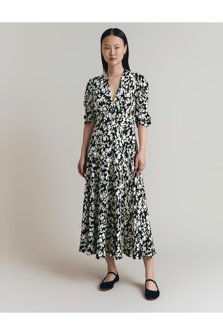 Madi Crepe Floral Midi Dress, Main, color, Mono Floral