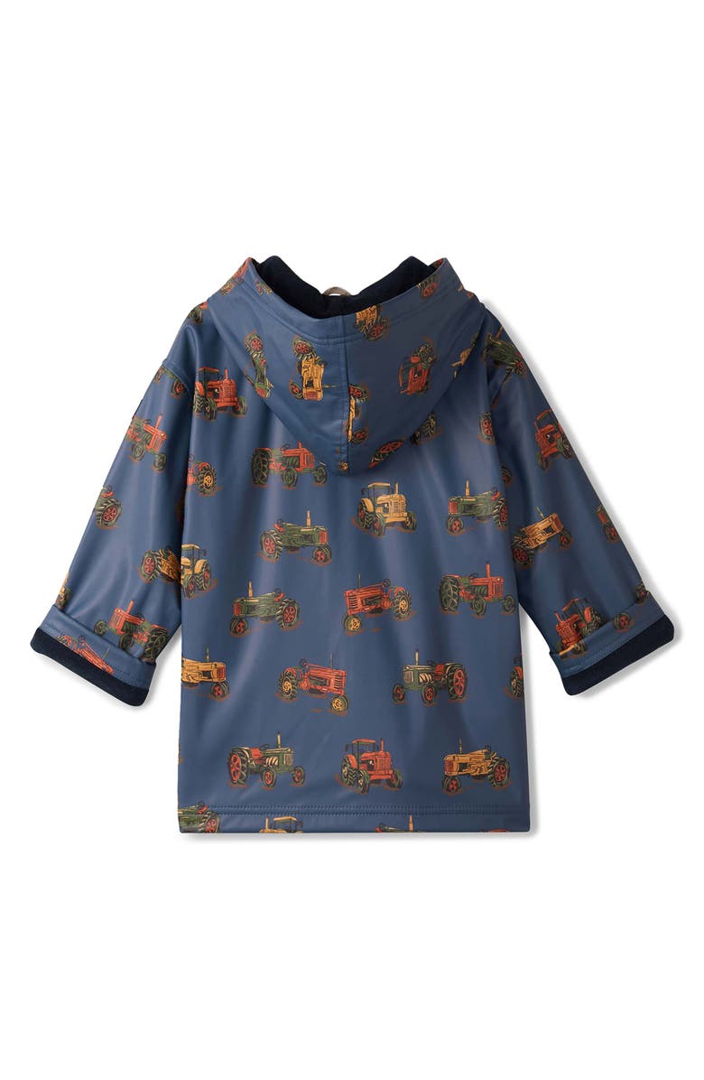 Hatley Kids' Landscape Tractors Waterproof Hooded Raincoat, Alternate, color, Vintage Indigo