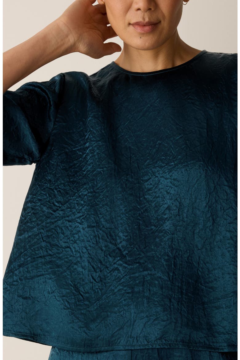 Round Neck Elbow Sleeve Top, Alternate, color, SAILOR BLUE