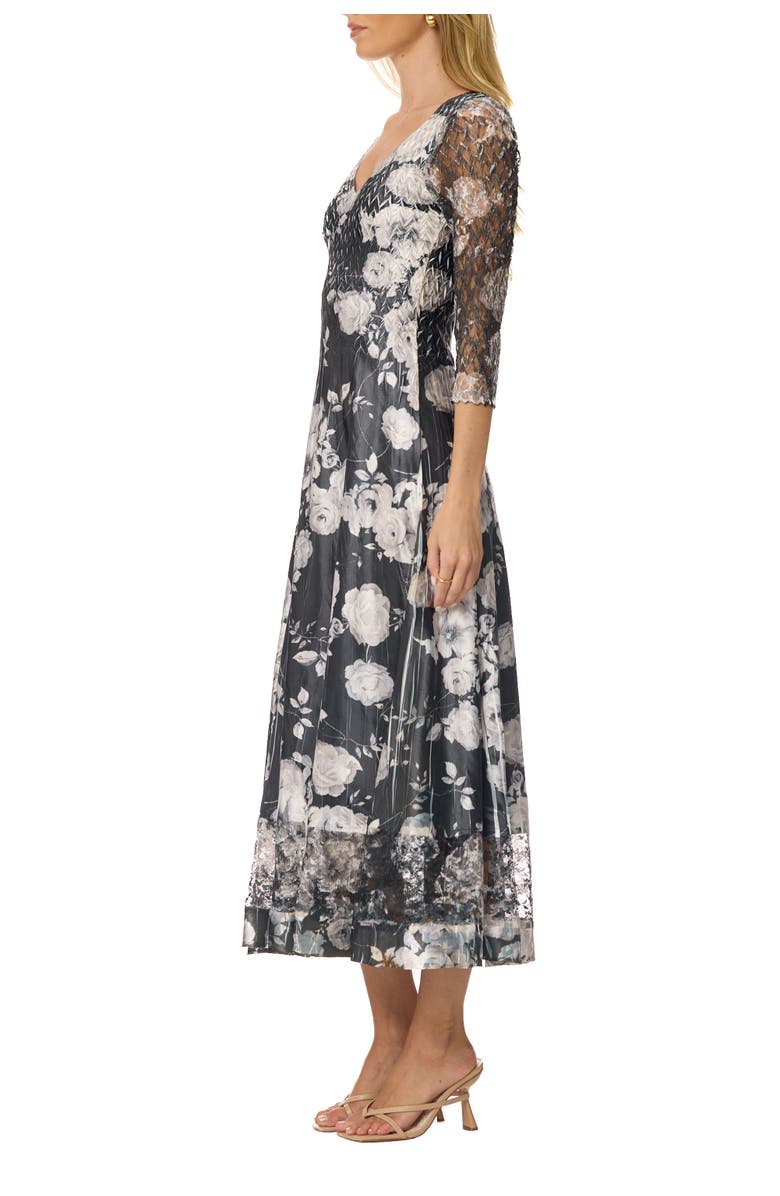 Komarov Floral Dress with Lace Sleeves, Alternate, color, Night Rose