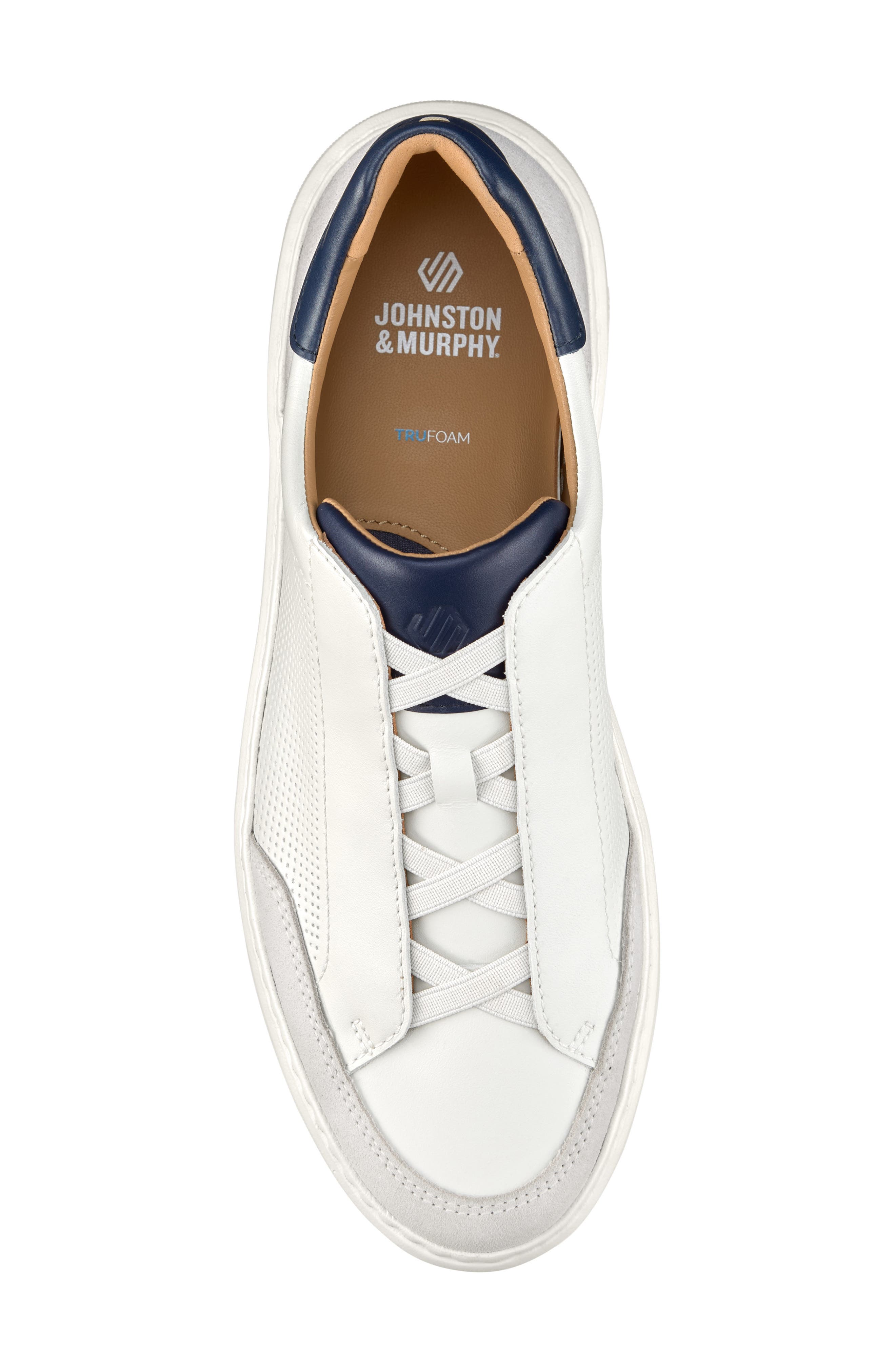 Johnston 
Murphy Anders Perforated Leather Sneaker, Alternate, color, White Full Grain/ Suede