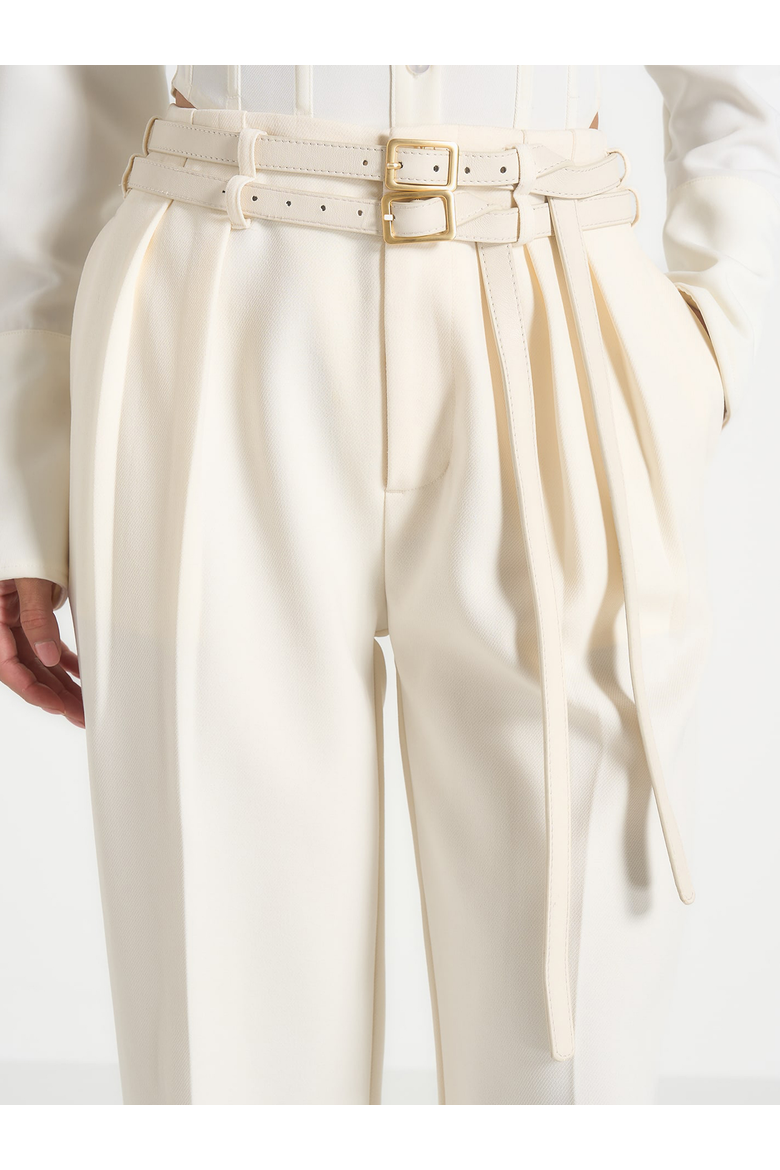 Pascale Wide Leg Trousers With Double Belt, Alternate, color, Off White