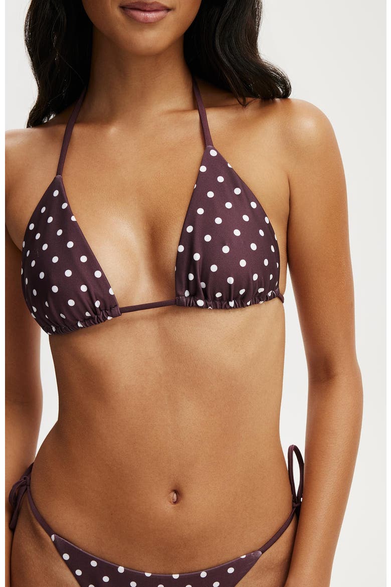 Women's String Triangle Bikini Top, Alternate, color, Missy Spot Plum Kiss