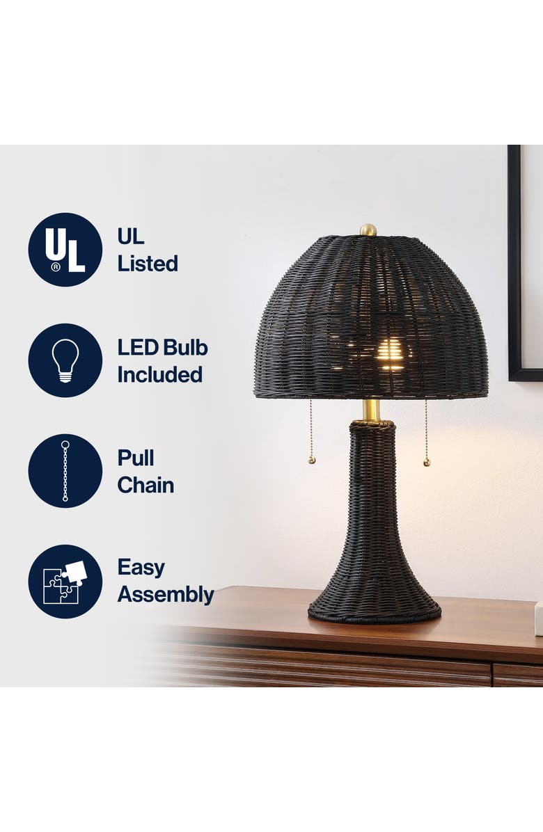 JONATHAN Y Joanie Bohemian Rustic Iron LED Table Lamp, Alternate, color, Black/Brass Gold