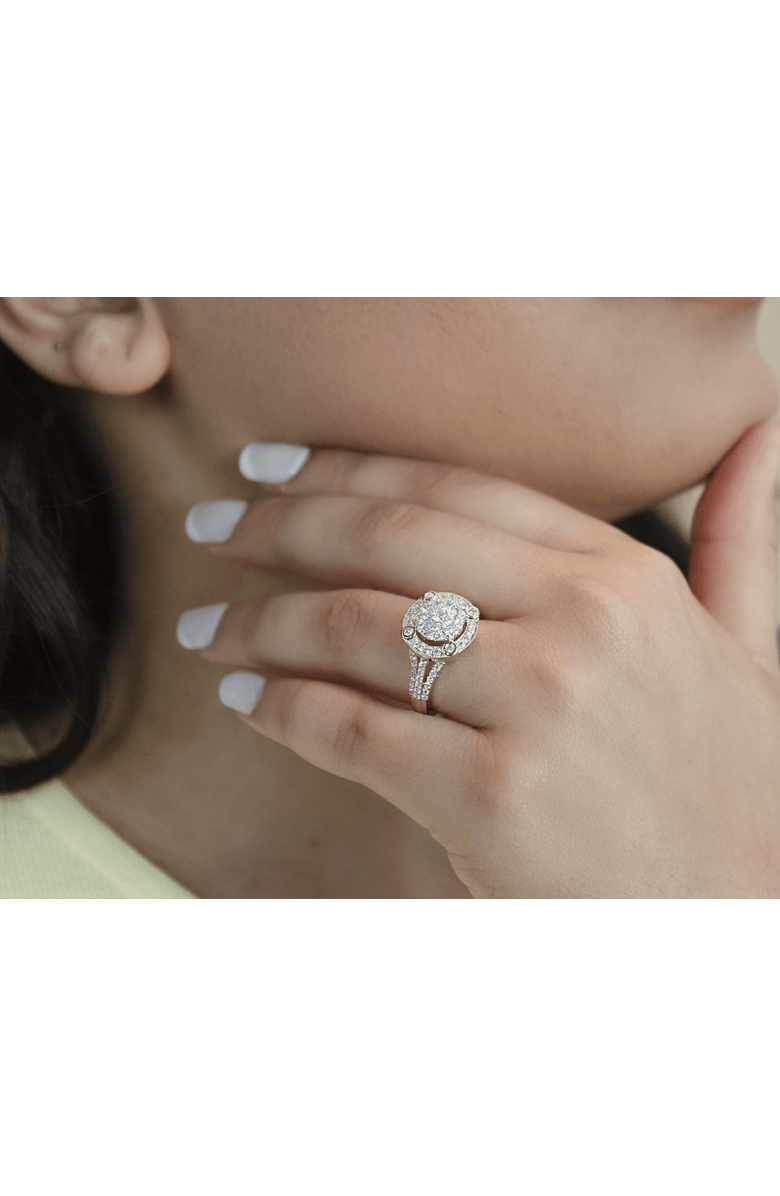 LuvMyJewelry Nebula 14K Gold Round Diamond Studded Halo Cluster Ring - 1cts, Alternate, color,