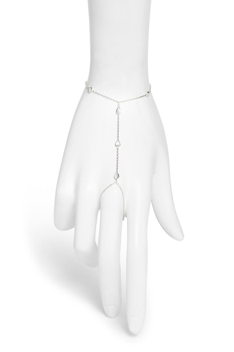 Cubic Zirconia Station Hand Chain, Main, color, SILVER/ WHITE