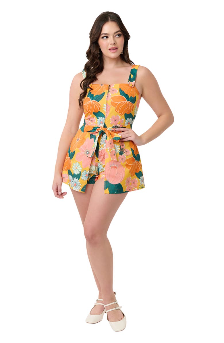 Smak Parlour 1960s Sweet & Sassy Skirted Romper, Main, color, Yellow Floral