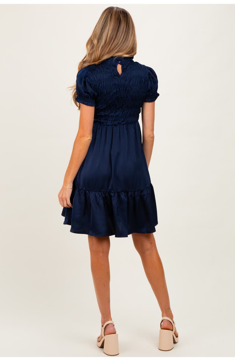 PinkBlush Satin Smocked Mock Neck Dress, Alternate, color, Navy Blue