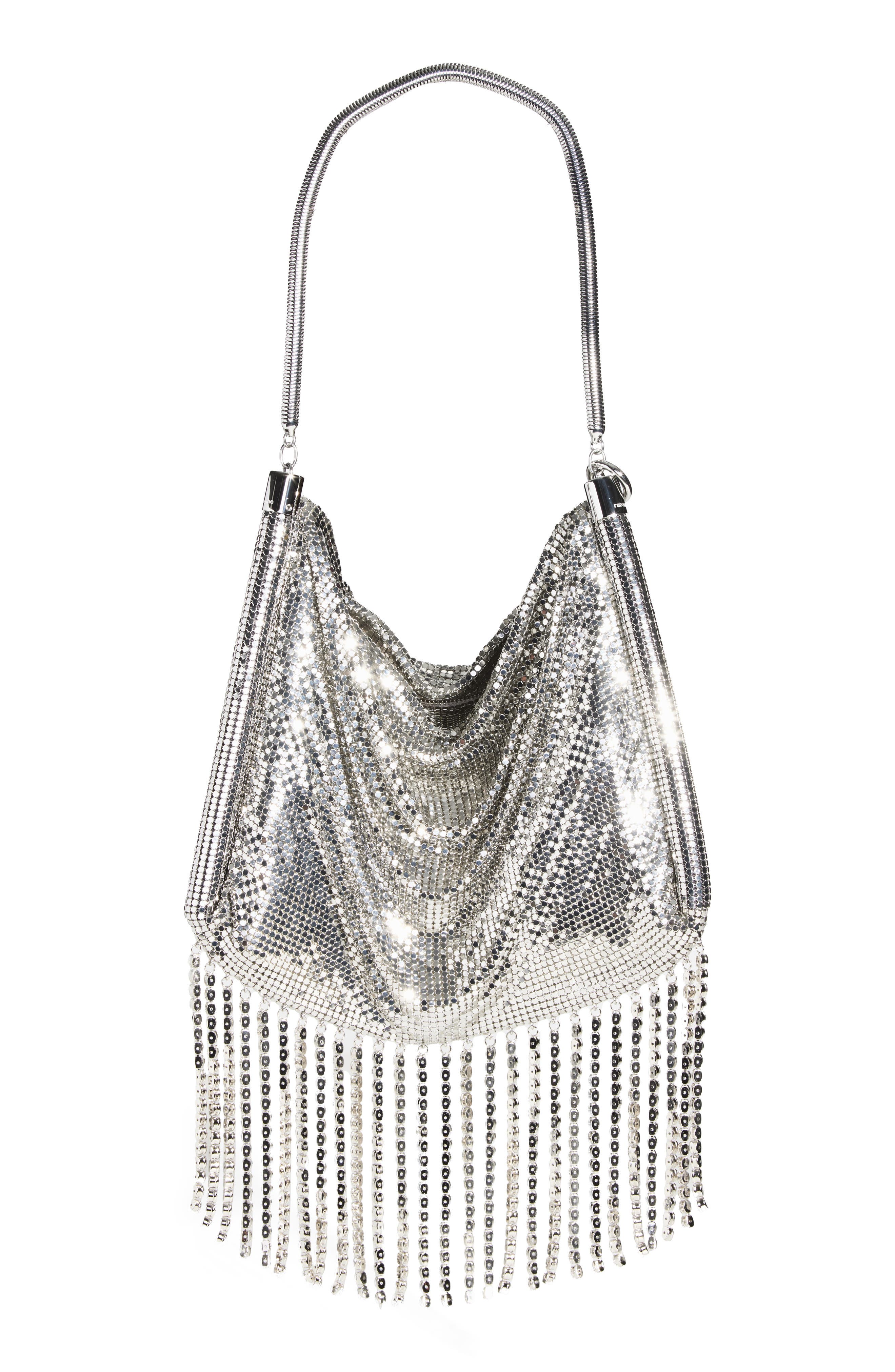 Rabanne Mini Crystal Fringe Mesh Clutch, Main, color, 
