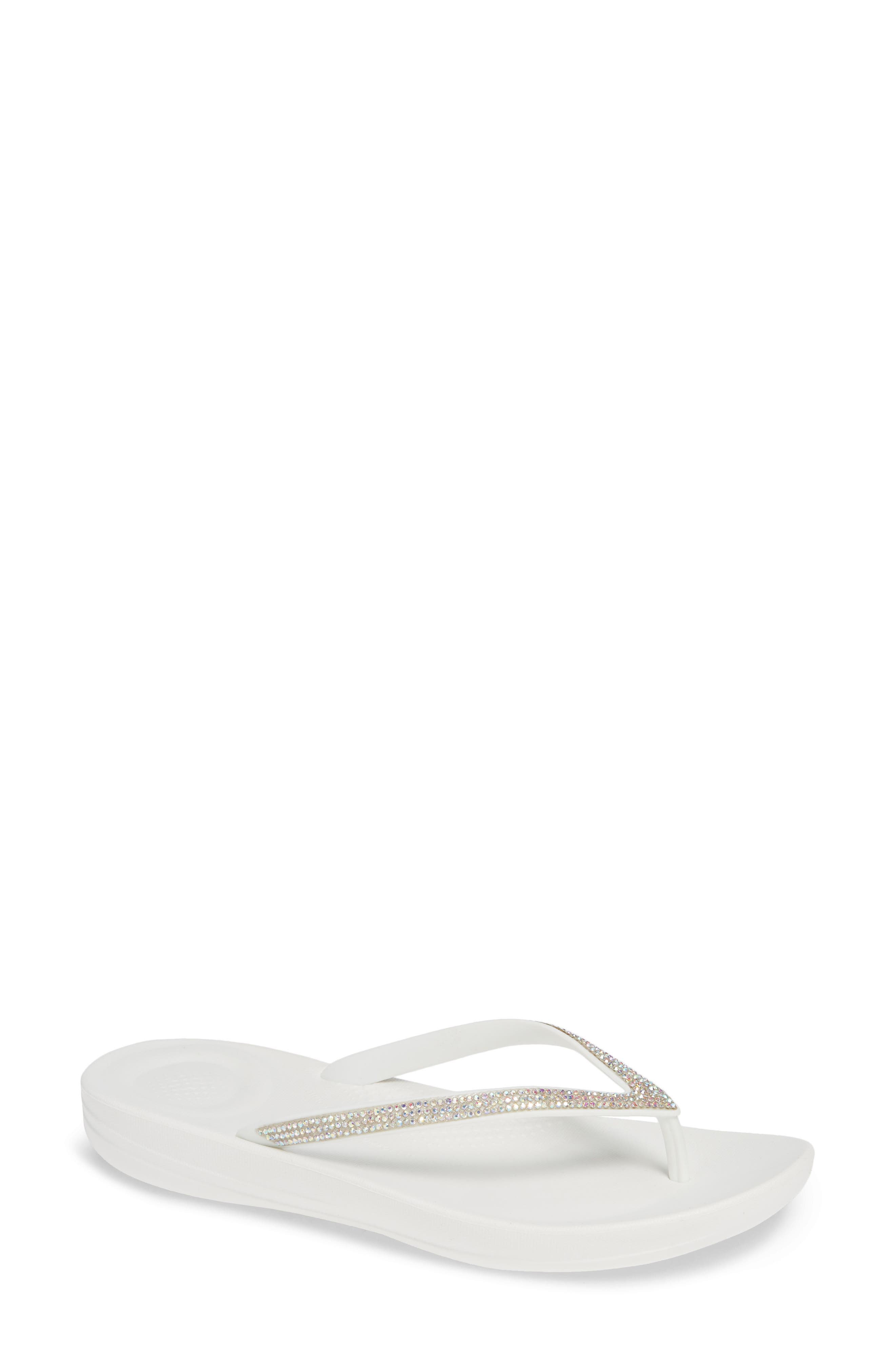 FitFlop iQushion<sup
™</sup
 Splash Crystal Flip Flop, Main, color, Urban White