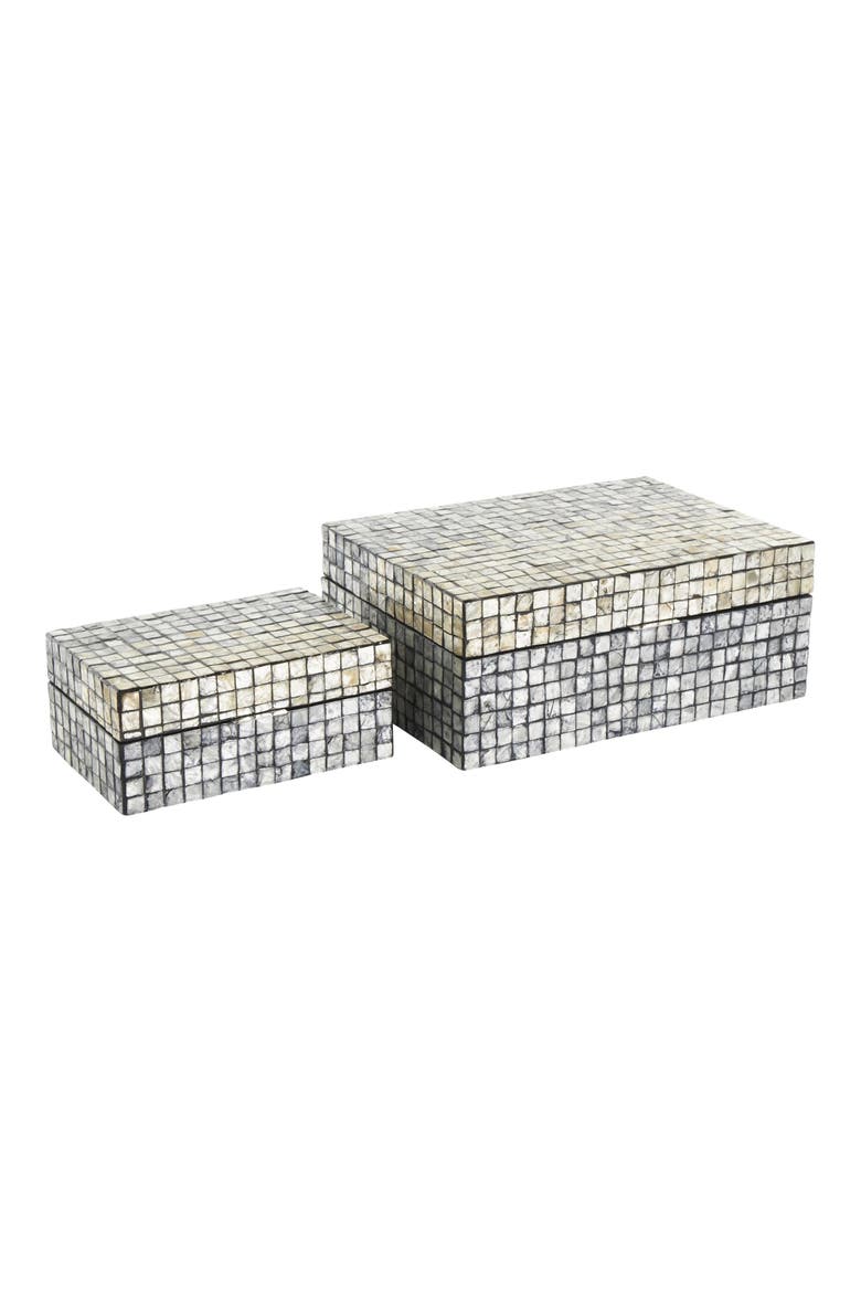 Contemporary Set of 2 Decorative Mother of Pearl Boxes, Alternate, color, GRAY